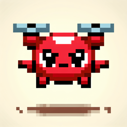 cute red enemy flying drone. angry eyes. pixelated. 8 bit..
Single Game Texture. In-Game asset. 2d. Blank background. High contrast. No shadows.