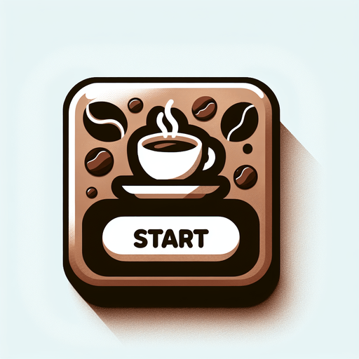 Rectangular coffee themed start button.
Single Game Texture. In-Game asset. 2d. Blank background. High contrast. No shadows.