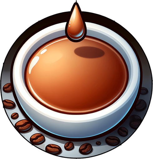 Coffee droplet..
Single Game Texture. In-Game asset. 2d. Blank background. High contrast. Shadows at the bottom.