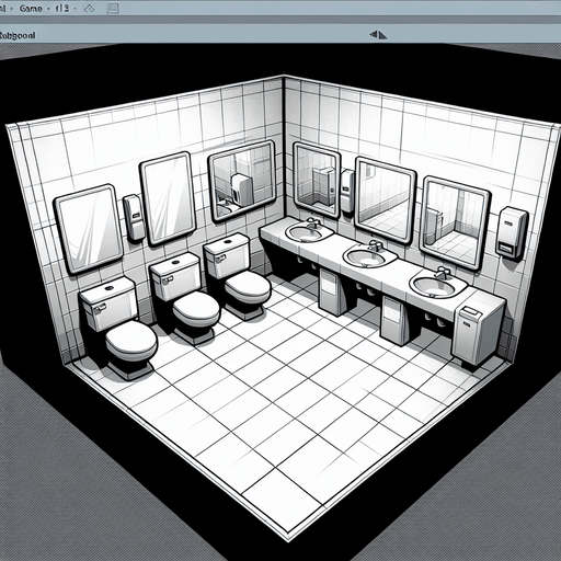 toilet room background.
Single Game Texture. In-Game asset. 2d. Blank background. High contrast. No shadows.