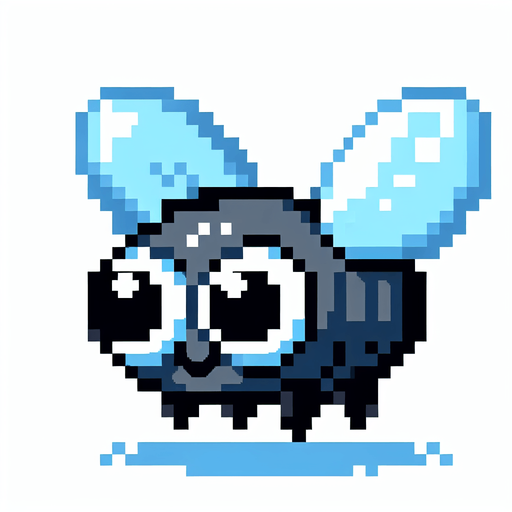 cute flying fly seen from the side. pixelated 8-bit.
Single Game Texture. In-Game asset. 2d. Blank background. High contrast. No shadows.