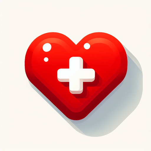 Red 
Heart  with plus symbol at centre.
Single Game Texture. In-Game asset. 2d. Blank background. High contrast. No shadows.