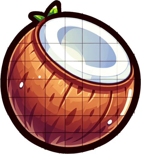 A toon cconut..
Single Game Texture. In-Game asset. 2d. Blank background. High contrast. No shadows.