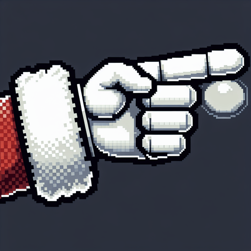 a horizontal santa's arm with a white glove and the index pointing to the right Single Game Texture. No background. High contrast. No shadows.