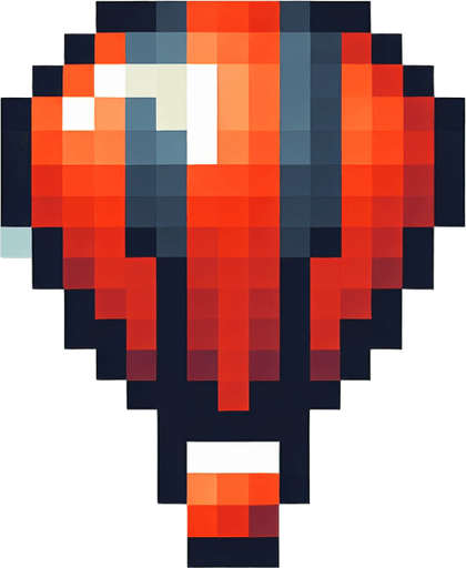 a pixel hot air balloon.
Single Game Texture. In-Game asset. 2d. Blank background. High contrast. No shadows.