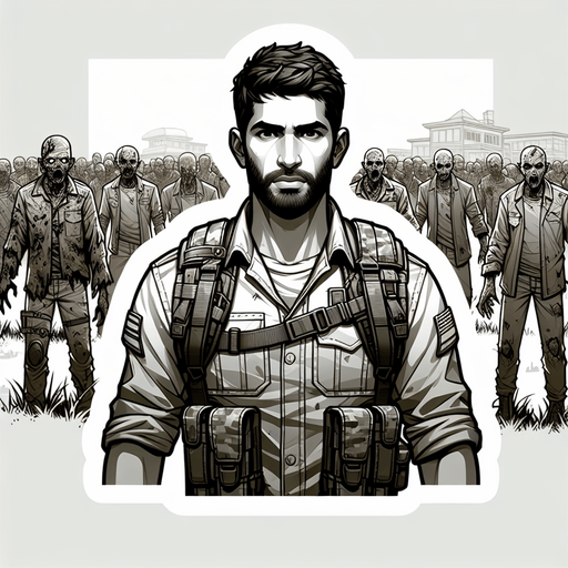 Soldier in a zombie infested world.
Single Game Texture. In-Game asset. 2d. Blank background. High contrast. No shadows.