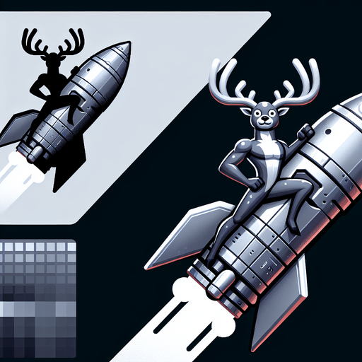 A reindeer on a rocket.
Single Game Texture. In-Game asset. 2d. Blank background. High contrast. No shadows.