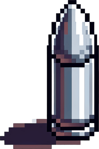 a silver sling bullet. pixelart. top down view.
 In-Game asset. 2d. Blank background. High contrast. No shadows.