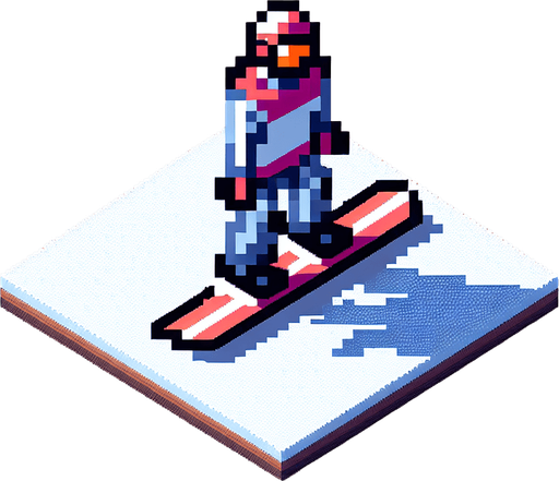 snowboarder. top-view. gta 2. seen from above. Single Game Texture. In-Game asset. 2d. Blank background. High contrast. No shadows. pixelated. 8 bit