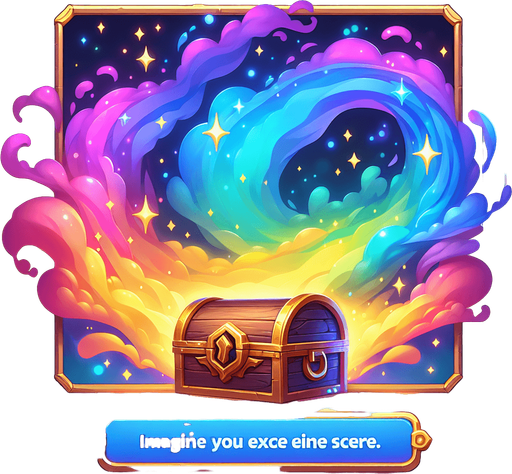 Magical treasure chest surrounded by a gaseous aura of rainbow colored magical energy..
Single Game Texture. In-Game asset. 2d. Blank background. High contrast. No shadows.