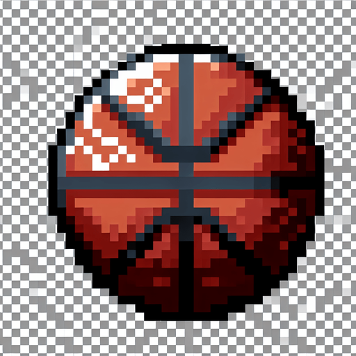 8-Bit basketball. No lighting is present on the ball. The lighting does not affect the look of the ball..
Single Game Texture. In-Game asset. 2d. Transparent background. High contrast. No shadows.