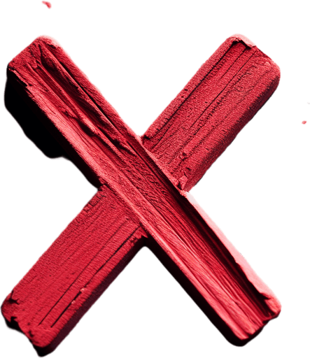 une croix ("x") à la craie rouge à la main. seule sur un ardoise. craie rouge seulement.