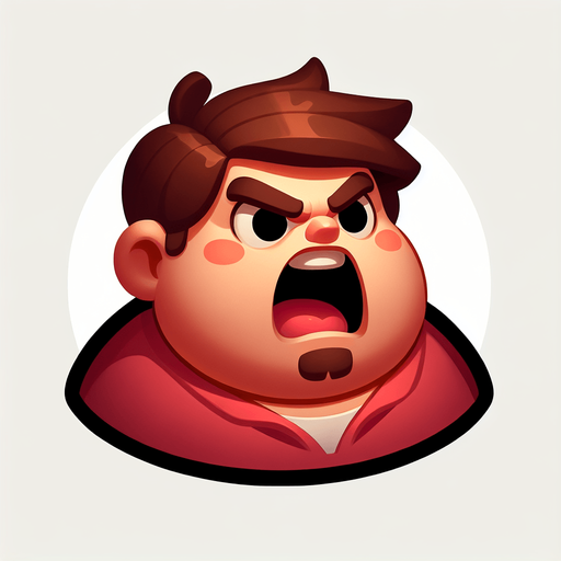 small figure of one funny and fat angry man, with brown beard and open mouth,   2d game character.
Single Game Texture. In-Game asset. 2d. Blank background. High contrast. No shadows.