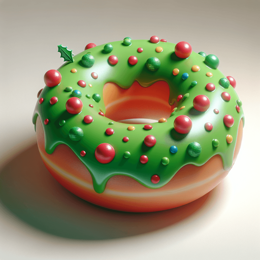 a christmas donut. plastic style. Single Game Texture. In-Game asset. 2d. Blank background. High contrast. No shadows.