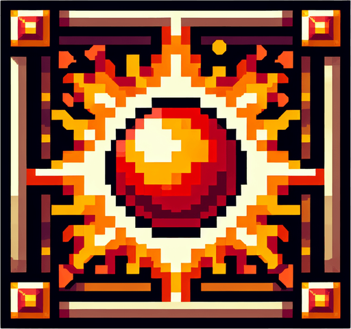 fireball spell icon with a frame,  I want the art style to reflect a classic 16-bit retro pixel art aesthetic, reminiscent of early 1990s RPGs with vibrant colors..
Single Game Texture. In-Game asset. 2d. Blank background. High contrast. No shadows.