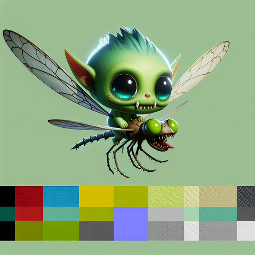 An evil snotling flying on a dragonfly. front view. enemy character in a game. Single Game Texture. In-Game asset. 2d. Blank background. High contrast. No shadows.