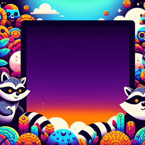 Bright Amazing games background for modern stoner raccoon game. It should be epic! Single Game Texture. In-Game asset. 2d. Blank background. High contrast. No shadows.