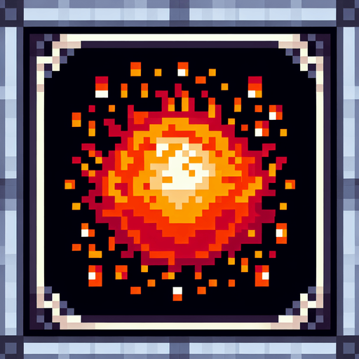 fireball spell icon with a frame,  I want the art style to reflect a classic 16-bit retro pixel art aesthetic, reminiscent of early 1990s RPGs with vibrant colors..
Single Game Texture. In-Game asset. 2d. Blank background. High contrast. No shadows.