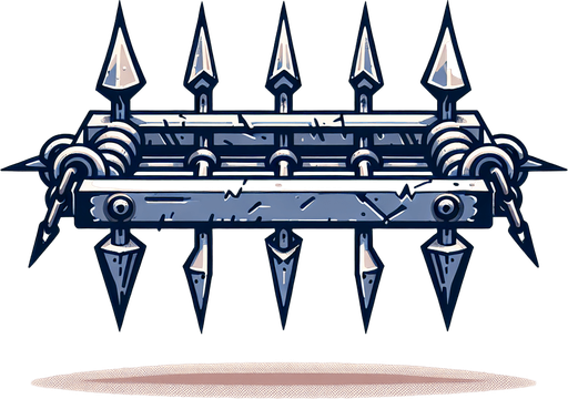 Horizontal bar with spikes. Trap. 2d..
Single Game Texture. In-Game asset. 2d. Blank background. High contrast. No shadows.