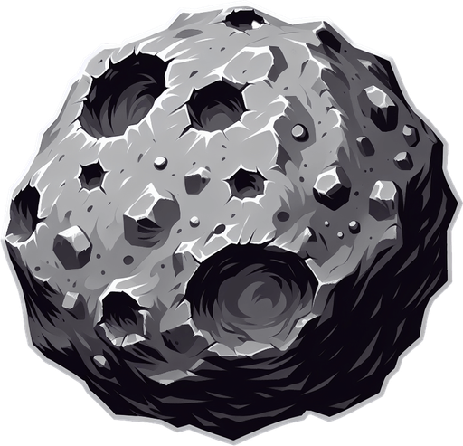 meteorite.
Single Game Texture. In-Game asset. 2d. Blank background. High contrast. No shadows.