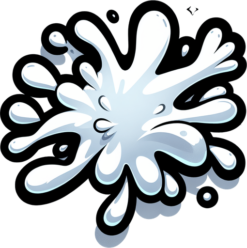 Create a cartoon-style illustration of white splash of paint. The goal is to capture a lively and playful paint.
Single Game Texture. In-Game asset. 2d. Blank background. High contrast. No shadows.