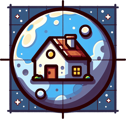 Perfectly round planet looking like a house, cartoon Single Game Texture. In-Game asset. 2d. Blank background. High contrast. No shadows.