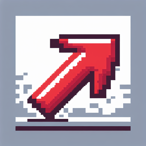 pixel art of red directional arrow.
Single Game Texture. In-Game asset. 2d. Blank background. High contrast. No shadows.