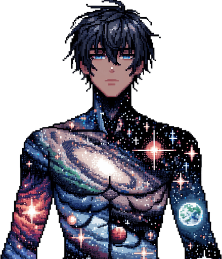 beautiful cosmic anime man.
pixel art, blank background