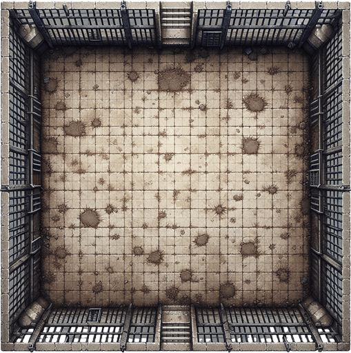 Top down view of a Dirty prison floor.
Single Game Texture. In-Game asset. 2d. Blank background. High contrast. No shadows.