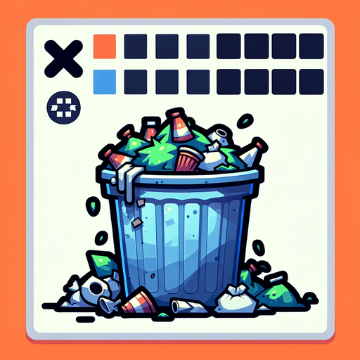 Create a cartoon-style illustration of an overfilled thrashcan.
Single Game Texture. In-Game asset. 2d. Blank background. High contrast. No shadows.