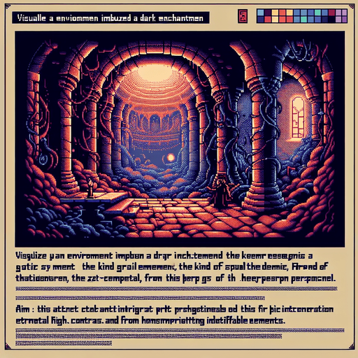 evil enchanted dark catacombs background, 1st person perspective, I want the art style to reflect a classic 16-bit retro pixel art aesthetic, reminiscent of early 1990s RPGs with vibrant colors.
Single Game Texture. In-Game asset. 2d. Blank background. High contrast. No shadows.