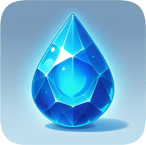 Magic Blue Drop Shaped Gem.
Single Game Texture. In-Game asset. 2d. Blank background. High contrast. No shadows.