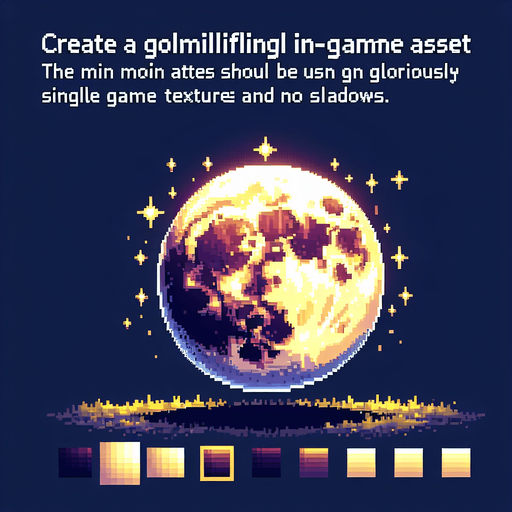 pixelart. a beautiful moon..
Single Game Texture. In-Game asset. 2d. Blank background. High contrast. No shadows.