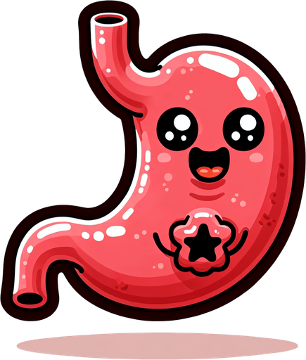 Create a cartoon-style illustration of a stomach The goal is to capture a lively and playful stomach...
Single Game Texture. In-Game asset. 2d. Blank background. High contrast. No shadows.