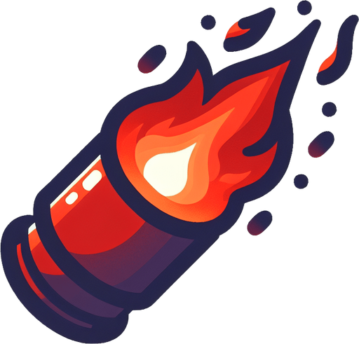 Red fiery bullet.
Single Game Texture. In-Game asset. 2d. Blank background. High contrast. No shadows.