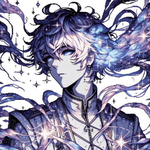 beautiful cosmic anime man.
pixel art, blank background