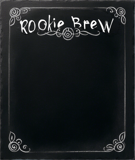 Text "ROOKIE BREW" handwritten in chalk