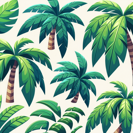 Create a cartoon-style illustration of palm trees leaves..
Single Game Texture. In-Game asset. 2d. Blank background. High contrast. No shadows.