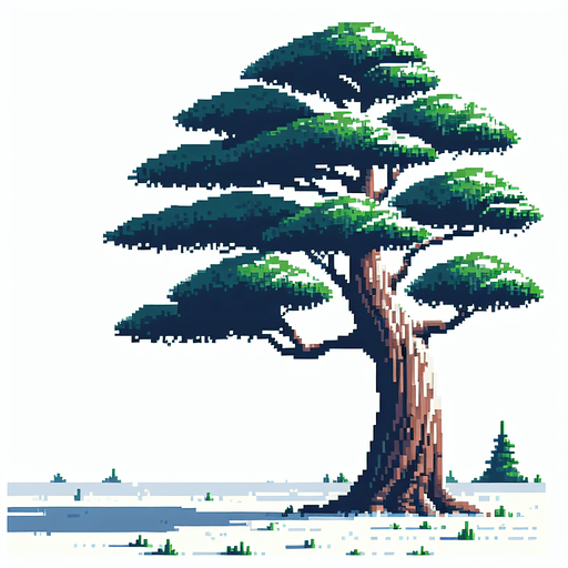 pixel art of a tall, tree.
game asset, 2d, white background, shadowless.