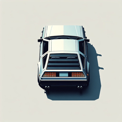 DeLorean car, seen from behind

Top-down, gta2, Single Game Texture. In-Game asset. 2d. Blank background. High contrast. No shadows.isometric