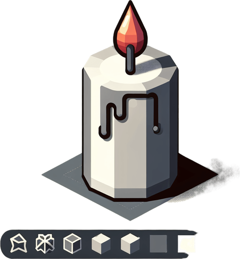 a christmas candle. plastic style. Single Game Texture. In-Game asset. 2d. Blank background. High contrast. No shadows.