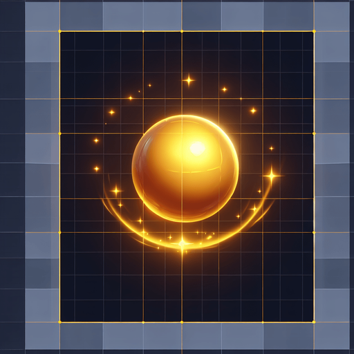 A golden glowing ball.
Single Game Texture. In-Game asset. 2d. Blank background. High contrast. No shadows.