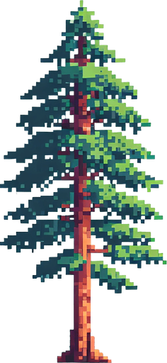 pixel art of a tall, tree.
game asset, 2d, white background, shadowless.