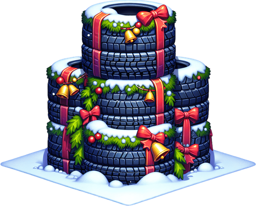 2d stacked christmas winter tire Single Game Texture. In-Game asset. 2d. Blank background. High contrast. No shadows.