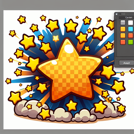 create a cartoon-style illustration of an explosion of stars.
Single Game Texture. In-Game asset. 2d. Blank background. High contrast. No shadows.