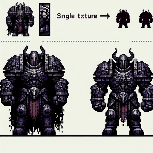 a colossal menacing black knight in heavy armor. pixelart game sprite. front view. Single Game Texture. In-Game asset. 2d. Blank background. High contrast. No shadows.