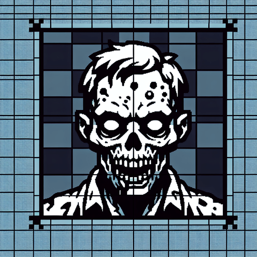 Un zombie en 2D vue du dessus.
Single Game Texture. In-Game asset. 2d. Blank background. High contrast. No shadows.