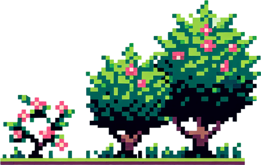 pixel art sprite sheet of a growing bush.
In-Game asset. 2d. Blank background. High contrast. No shadows.