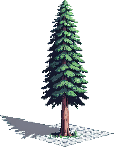 pixel art of a tall, tree.
game asset, 2d, white background, shadowless.