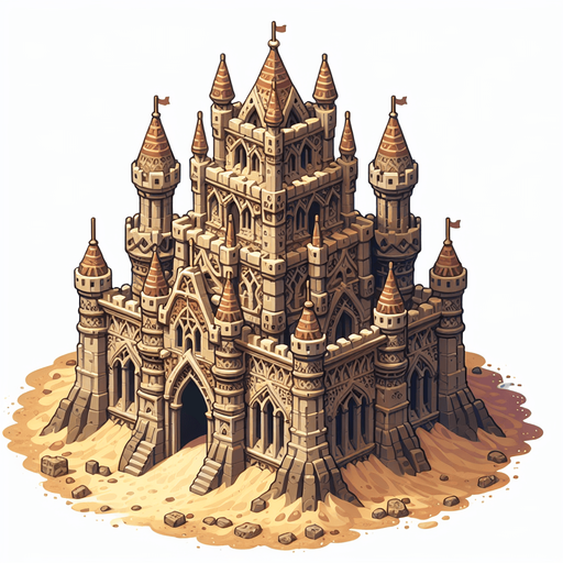 Realistic sand castle..
Single Game Texture. In-Game asset. 2d. Blank background. High contrast. No shadows.